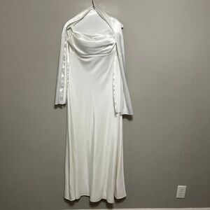 Aspeed Ball Gown XL Elegant White Satin Cowl Neck Maxi Dress Formal Evening Flaw